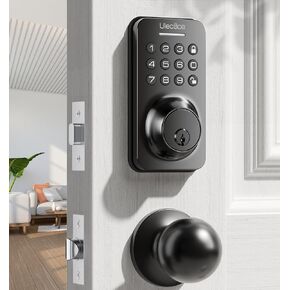 Keyless Entry Door Lock Deadbolt with Handle Set, Door Locks for Front Door, Keypad Door Lock with Handle, Smart Door Knob, Auto Lock, Code Door Lock with Installation Guide, Matte Black