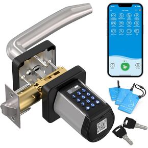 WELOCK Keyless Entry Door Lock with Handle - Durable Smart Lock Front Door with 3 Card 2 Mechanical Keys Easy Installation Digital Keypad Knob Auto Lock APP Control for Bedroom Garage Hotel Home