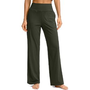 سراويل Soothfeel واسعة الساق للنساء، سراويل عمل اليوغا مع جيوب، سراويل رياضية عالية الخصر، سراويل صغيرة/طويلة 28 بوصة (أخضر جيشي، L) in Kuwait