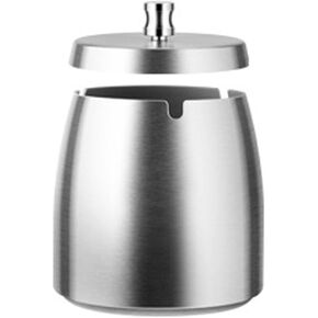 ashtray, ashtray for outside patio, ashtray with lid, thickened stainless steel ashtray and high ashtray with lid Halloween gifts, Christmas gifts(Black + large)