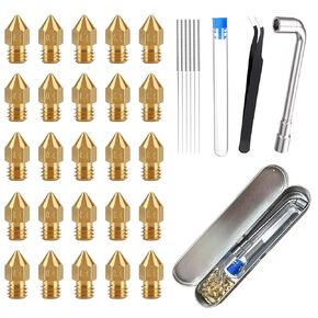 25PCS MK8 Ender 3 V2 Nozzles 0.4MM, 3D Printer Brass Hotend Nozzles with Metal Storage Box for Creality Ender 3/Ender 3 Pro/Ender 3 Neo/Ender 5 Pro/Ender 3 S1/CR 10 Series 3D Printer