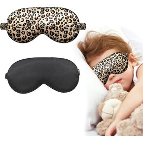 2 Pack Silk Sleeping Mask with Adjustable Strap-Silk Eye Mask Soft Eye Cover Blindfold Eyeshade with Leopard Print and Black