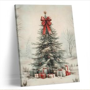 AEHIE Coquette Christmas Wall Decor,Christmas Tree Wall Decor, Christmas Framed Canvas Wall Art,Holiday Winter Pine Tree Bow Wall Decorations for Living Room Farmhouse Decorations Decor 11x14