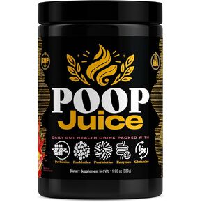 Poop Juice 5-in-1 Prebiotic, Probiotic, Postbiotic, Digestive Enzymes & Glutamine Supplement – Bloat Relief, Gut Health & Immune Support – Sugar-Free, Dye-Free- Strawberry Lemonade, 30 Servings