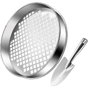 2 Pcs Soil Sifter and Shovel, Stainless Steel Sand Sifter for Gardening, Dirt Sifter Strainer for Sand Rocks Dirt Seed Compost, 11.8 inch