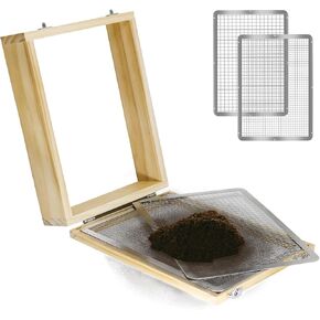 Soil Sifter 13.8"x10.2" for Garden: Wooden Dirt Sifter Replaceable Iron Mesh(0.25" & 0.47"), Multipurpose Handheld Compost Rock Sifter for Flowers, Fruit, Vegetable Plant Pots Gardening Tools