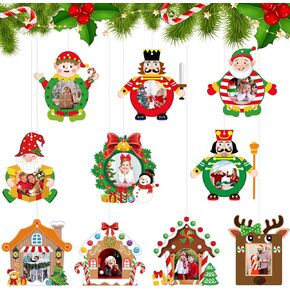 Christmas Photo Frame Christmas Frame Ornaments Christmas Tree Decoration DIY Gingerbread House Craft Kit Kids Xmas Photo Frame Classroom Activities Holiday Keepsake Party (Classic Style, 20 Pcs)