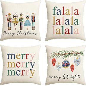 AVOIN colorlife Merry Christmas Nutcracker Throw Pillow Covers, 18 x 18 Inch Winter Holiday Party Cushion Case Decoration for Sofa Couch Set of 4