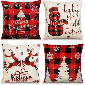 Christmas Pillow Covers 18×18 Inch Set of 4 Farmhouse Christmas Pillow Covers Christmas Pillow Cases for Sofa Couch Christmas Decorations Throw Pillow Covers