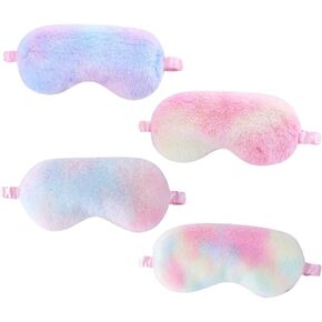 4 Pcs Plush Sleep Masks Kids Sleeping Masks Cute Eye Masks Soft Eye Shades Fluffy Eye Blindfolds Night Eye Covers Nap Eyeshades for Women Girls Party Supplies