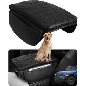 Console Cover for Jeep Wrangler JL 2018-2023 2024 Armrest Cover Arm Rest Pad Black Leather Cushion with Side Pockets Middle Console Pet Seat Protector for Wrangler JL/JLU & Gladiator JT Accessories