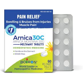 Arnica 30C Tablets for Pain Relief from Muscle Pain, Joint Soreness, Swelling from Injury or Bruises - 60 Count