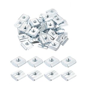 uxcell 25Pcs M6 T Nuts Tee Sliding Slot Nuts, T-Slot Nut Hammer Nut Block Square Nuts Fastener Carbon Steel Nickel Plated for Aluminum Extrusion Profile 2020 Series