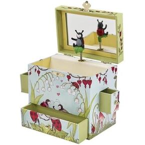Lady Bugs Musical Jewelry Box Lady Bug Spins to Music With Pullout Drawers Treasure Storage