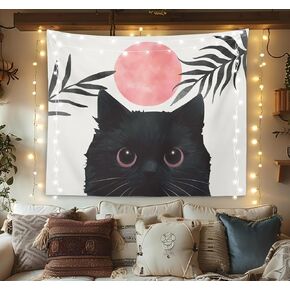 OXW Cat Decor Tapestry Wall Hanging - Mid Century Wall Art Decor, Aesthetic Funky Black Cat Wall Blanket Decor for Bedroom Living Room College Dorm, 50x60 Inch in Kuwait