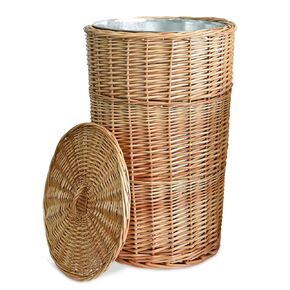 21.57 Gallon Large Wicker Trash Basket with Metal Liner,15.75x15.5x25.59 in Wicker Trash Can with Lid, Tall Wicker Waste Basket, Handwoven Trash Cans for Bedroom Kitchen Living Room, Raw Wood Color