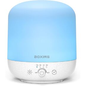 BOXING 300ML Essential Oil Diffuser, Diffusers for Home & Large Room, Aromatherapy Diffuser with 7 Colors Night Light Perfect for Bedroom Baby, Stepless Knob Control, Timer, Quiet, Auto Shut Off,White