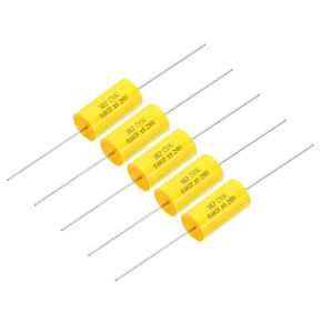 PATIKIL 0.68uF 250 V Frequency Divider Capacitor, 5 Pcs Axial Audio Speaker Crossover Step-less Film Capacitor MKP Capacitor for Audio Equipment Appliances, Yellow