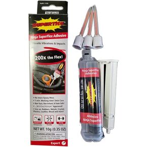 Ref-1155 Supertite Ninja Superflex + 3 Static Mixer Tips-10g(.35oz) Syringe in Folding Box, Industrial Grade Cyanoacrylate, Extreme Strength and bonding Flexibility Non-Irritant- Bonds Most Surfaces