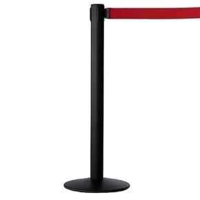 M&T Displays Crowd Control Stanchion Barriers Queue Post 37 inch High Safety Barrier Stands Line Dividers Retractable Red Belt 9.84' / 118 Inch Heavy Base Floor Standing Steel Indoor Outdoor