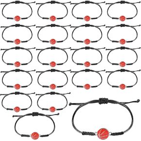 20pcs Adjustable Sport Bracelets, Sports Party Favors Bracelets Sports Charm Bracelets Inspirational Tennis Ball Basketball Football Baseball Bracelets for Sports Gifts