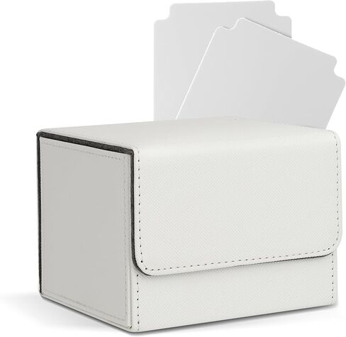 صندوق MTG Deck Box - صندوق تخزين بطاقات التداول ذو سعة كبيرة، يناسب أكثر من 100 بطاقة مزدوجة الأكمام، حافظة جلدية متوافقة مع Magic Commander Deck، YuGiOh Structure Deck، بطاقات TCG، أبيض in Kuwait