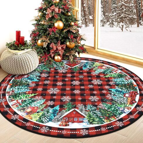 HEBE 4Ft Round Christmas Area Rug Non Slip Farmhouse Round Rug for Living Room Washable Soft Circle Rugs for Bedroom Christmas Round Floor Carpet for Dining Room Xmas Holiday Decor in Saudi Arabia