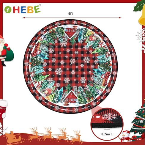 HEBE 4Ft Round Christmas Area Rug Non Slip Farmhouse Round Rug for Living Room Washable Soft Circle Rugs for Bedroom Christmas Round Floor Carpet for Dining Room Xmas Holiday Decor in Saudi Arabia
