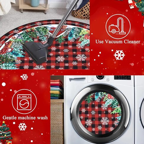 HEBE 4Ft Round Christmas Area Rug Non Slip Farmhouse Round Rug for Living Room Washable Soft Circle Rugs for Bedroom Christmas Round Floor Carpet for Dining Room Xmas Holiday Decor in Saudi Arabia