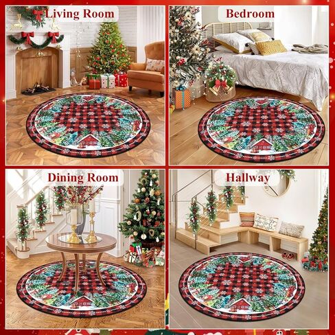 HEBE 4Ft Round Christmas Area Rug Non Slip Farmhouse Round Rug for Living Room Washable Soft Circle Rugs for Bedroom Christmas Round Floor Carpet for Dining Room Xmas Holiday Decor in Saudi Arabia