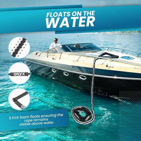 25ft Premium Braided Wake Surf Rope with 10" EVA Handle - 6 Adjustable Sections - Floating Watersport Ropes for Wake Surfing in Saudi Arabia