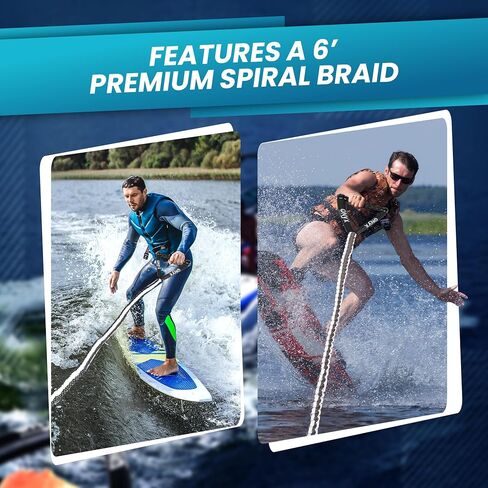 25ft Premium Braided Wake Surf Rope with 10" EVA Handle - 6 Adjustable Sections - Floating Watersport Ropes for Wake Surfing in Saudi Arabia