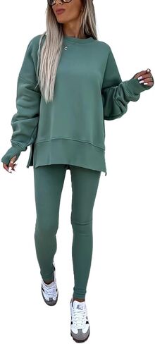 HBER Sweatshirt and Leggings Set for Womens 2 Piece Outfits Oversized Sweatshirt Skinny Pants Tracksuit Yoga Outfit in Kuwait