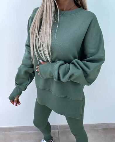 HBER Sweatshirt and Leggings Set for Womens 2 Piece Outfits Oversized Sweatshirt Skinny Pants Tracksuit Yoga Outfit in Kuwait