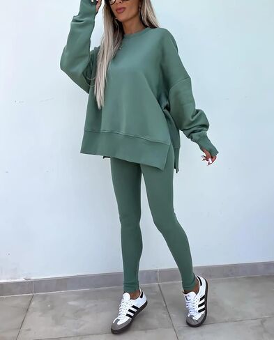 HBER Sweatshirt and Leggings Set for Womens 2 Piece Outfits Oversized Sweatshirt Skinny Pants Tracksuit Yoga Outfit in Kuwait