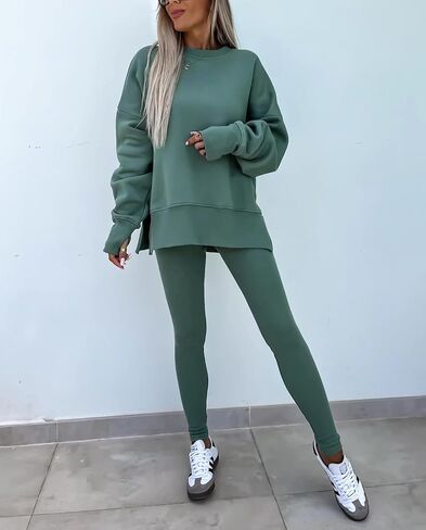 HBER Sweatshirt and Leggings Set for Womens 2 Piece Outfits Oversized Sweatshirt Skinny Pants Tracksuit Yoga Outfit in Kuwait