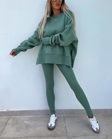 HBER Sweatshirt and Leggings Set for Womens 2 Piece Outfits Oversized Sweatshirt Skinny Pants Tracksuit Yoga Outfit in Kuwait