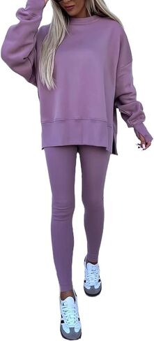 HBER Sweatshirt and Leggings Set for Womens 2 Piece Outfits Oversized Sweatshirt Skinny Pants Tracksuit Yoga Outfit in Kuwait