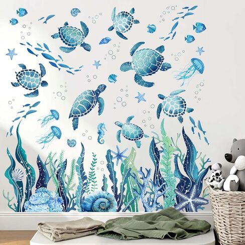 Ocean Animals Wall Decals - Under The Sea Marine Theme Wall Stickers - Girls Baby Nursery Kids Room Daycare Wall Decor in Saudi Arabia