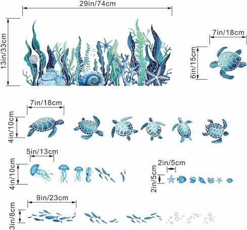 Ocean Animals Wall Decals - Under The Sea Marine Theme Wall Stickers - Girls Baby Nursery Kids Room Daycare Wall Decor in Saudi Arabia