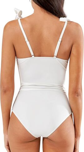 Womens One Piece Swimsuit Slimming Tummy Control Bathing Suit Retro Square Neck Swim Suit Tie Shoulder Swimwear in Saudi Arabia