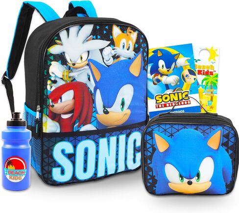 حقيبة ظهر Sonic the Hedgehog مع مجموعة حقيبة غداء - حزمة مع حقيبة ظهر Sonic مقاس 16 بوصة، وصندوق غداء Sonic، وزجاجة مياه، ووشم، والمزيد | حقيبة ظهر مدرسية Sonic للأطفال in Saudi Arabia