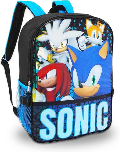 حقيبة ظهر Sonic the Hedgehog مع مجموعة حقيبة غداء - حزمة مع حقيبة ظهر Sonic مقاس 16 بوصة، وصندوق غداء Sonic، وزجاجة مياه، ووشم، والمزيد | حقيبة ظهر مدرسية Sonic للأطفال in Saudi Arabia