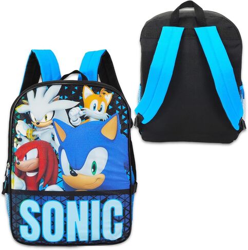 حقيبة ظهر Sonic the Hedgehog مع مجموعة حقيبة غداء - حزمة مع حقيبة ظهر Sonic مقاس 16 بوصة، وصندوق غداء Sonic، وزجاجة مياه، ووشم، والمزيد | حقيبة ظهر مدرسية Sonic للأطفال in Saudi Arabia