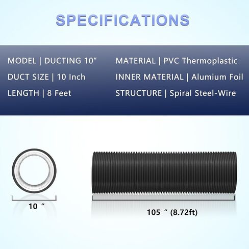 Flexible 6 Inch 8ft Aluminum Ducting-4 Layer Protection Dryer Vent Hose for HVAC Heating Cooling Ventilation and Exhaust, 2 Clamps Included in Kuwait