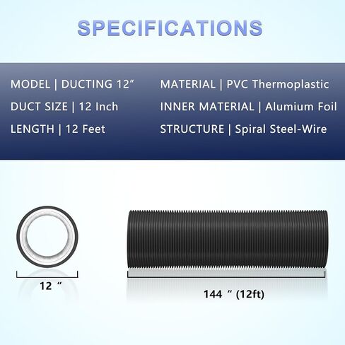 Flexible 6 Inch 8ft Aluminum Ducting-4 Layer Protection Dryer Vent Hose for HVAC Heating Cooling Ventilation and Exhaust, 2 Clamps Included in Kuwait