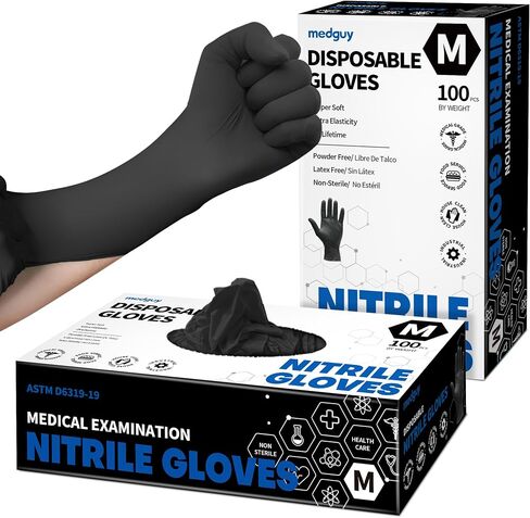 Medical Nitrile Exam Gloves, 4.5 Mil Powder-Free Latex-Free Food-Safe Clean Protective Disposable Glove, Black 100 Pcs in Saudi Arabia