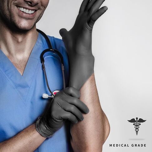 Medical Nitrile Exam Gloves, 4.5 Mil Powder-Free Latex-Free Food-Safe Clean Protective Disposable Glove, Black 100 Pcs in Saudi Arabia