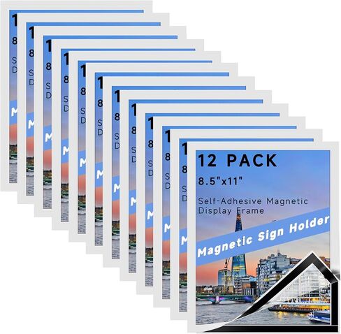 8 Pack Magnetic Sign Holder, 8.5"x 11" Double Sided Display Window Self Adhesive Picture Frame, Durable PVC and Strong Magnetic Display Frame for Home Office Door Window Refrigerator, Silver in Kuwait