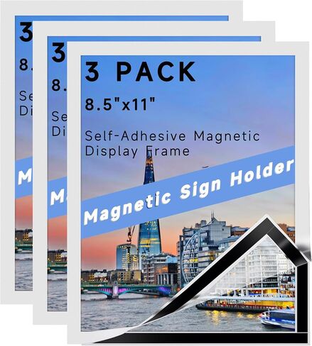 8 Pack Magnetic Sign Holder, 8.5"x 11" Double Sided Display Window Self Adhesive Picture Frame, Durable PVC and Strong Magnetic Display Frame for Home Office Door Window Refrigerator, Silver in Kuwait